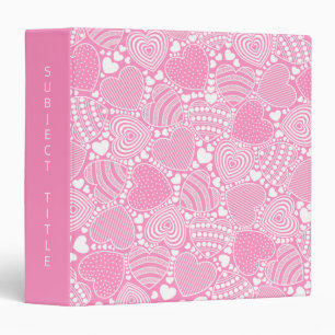 Custom Title Pink Decorative Hearts Pattern Binder