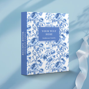Custom Toile Blue Roses Floral Recipe Book 3 Ring Binder