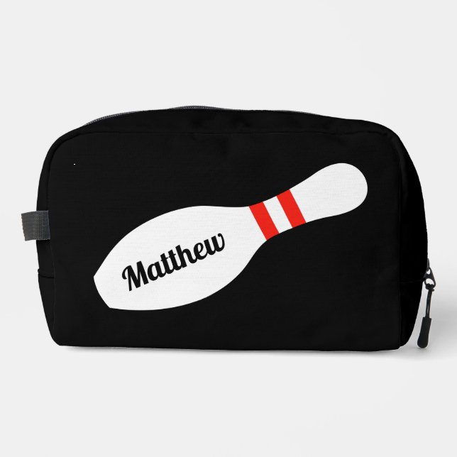 Custom toiletry bag with bowling pin design (Front)