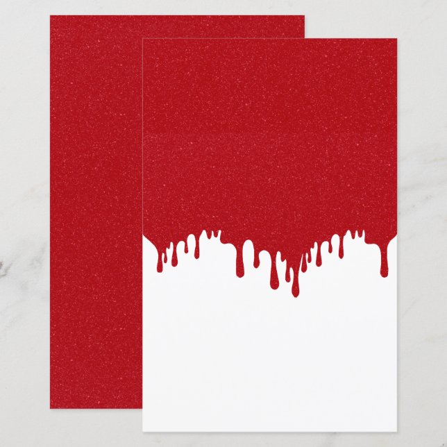 Custom Tomato Red Glitter Drip Paper Sheet (Front/Back)