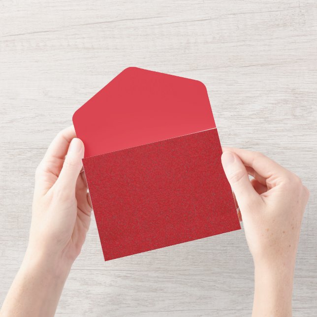 Custom Tomato Red Noise Texture Wedding Invite (Opening)
