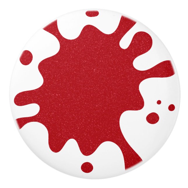 Custom Tomato Red Splash on White Ceramic Knob (Front)