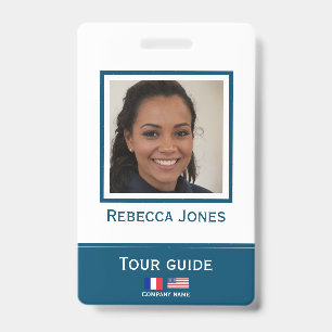 Custom tour guide photo name langage badge ID card