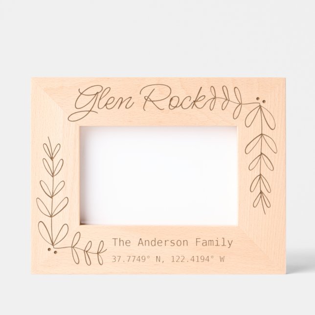Custom Town & Family Name New Home Coordinates Eng Etched Frames (Front)
