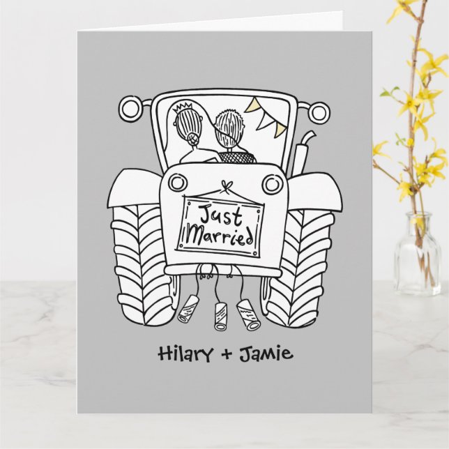 Custom Tractor Country Barn Rustic Wedding Card (Yellow Flower)