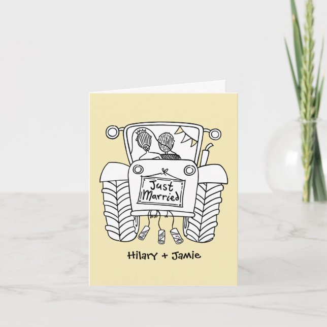 Custom Tractor Country Barn Rustic Wedding Card (Front)