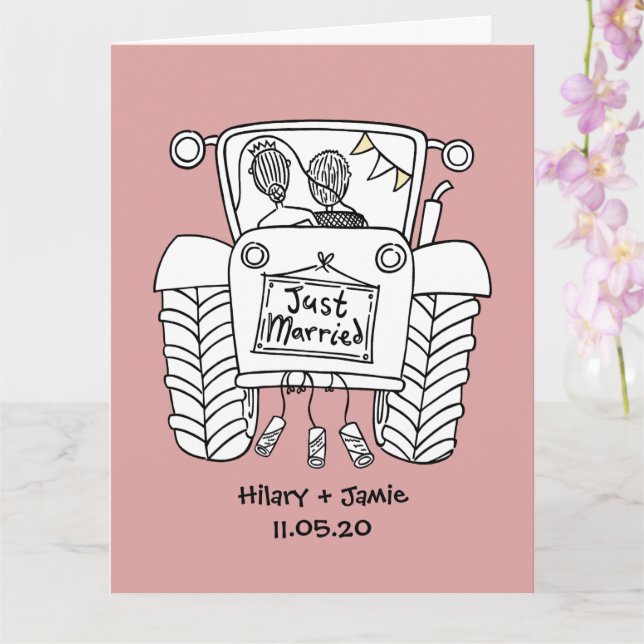 Custom Tractor Country Barn Rustic Wedding Card (Orchid)