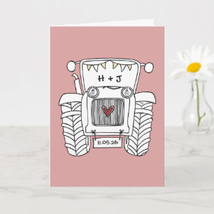Custom Tractor Country Barn Rustic Wedding Card