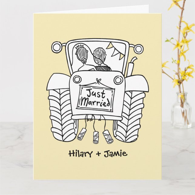 Custom Tractor Country Barn Rustic Wedding Card (Yellow Flower)