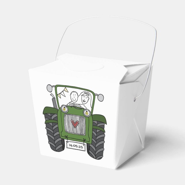 Custom Tractor Country Wedding Themed Favor Box (Front Side)