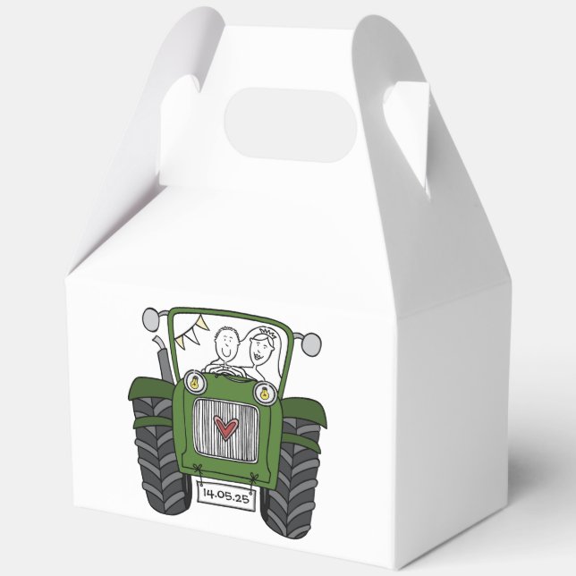 Custom Tractor Country Wedding Themed Favor Box (Front)