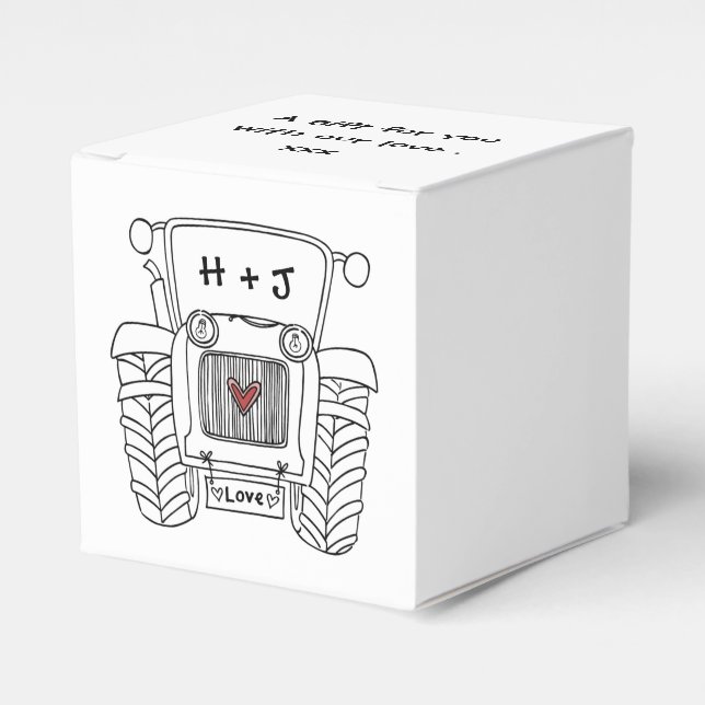 Custom Tractor Country Wedding Themed Favour Box (Front Side)