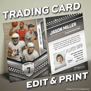 Custom Trading Card, Black Silver Sport Template Calling Card