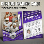Custom Trading Card, Purple Silver Sport Template Calling Card<br><div class="desc">Score big with this custom sports trading card featuring a sleek, modern design! Perfect for young athletes, sports teams, or sports fans of any kind, this editable trading card template lets you personalize player stats, team name, and photos for a professional, collectable look. Whether it’s for football, basketball, soccer, baseball,...</div>