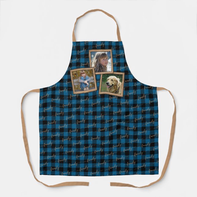 Custom Traditional Blue Black Buffalo Check Plaid Apron (Front)