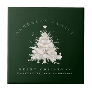 Custom traditional family white Christmas tree Tile