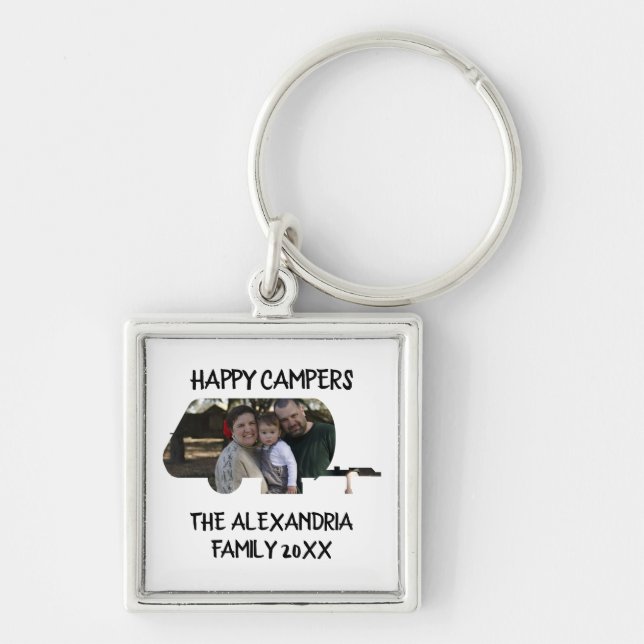 Custom trailer caravan family photo happy campers keychain (Front)