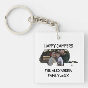 Custom trailer caravan family photo happy campers keychain