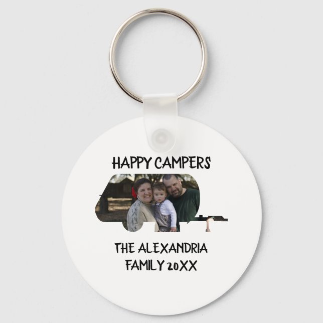 Custom trailer caravan family photo happy campers keychain (Front)