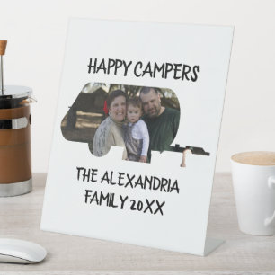Custom trailer caravan family photo happy campers pedestal sign