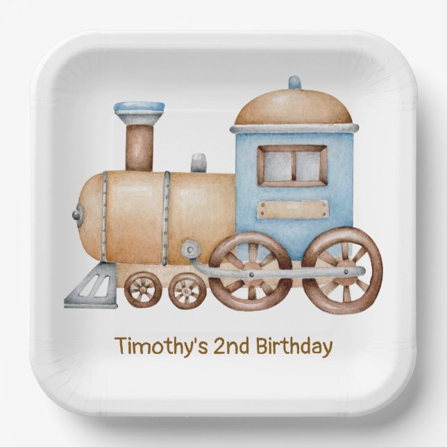 Custom Train Paper Plates, Personalized Locomotive Plate (Front)