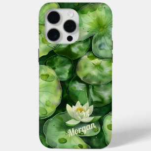 Custom Tranquil Watercolor Pond   Lotus Art Gift iPhone 15 Pro Max Case