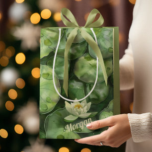 Custom Tranquil Watercolor Pond Lotus Art Gift Medium Gift Bag