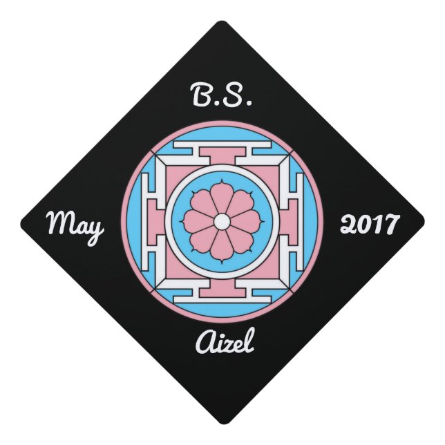 Custom Transgender Pride Flag Colours Mandala LGBT Graduation Cap Topper (Front)