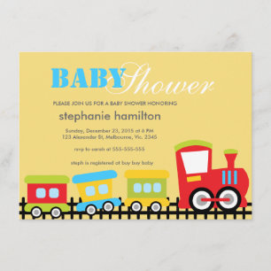 Custom transportation train baby boy shower invitation