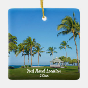 Custom Travel 2 Photo Script Modern Christmas Ceramic Ornament
