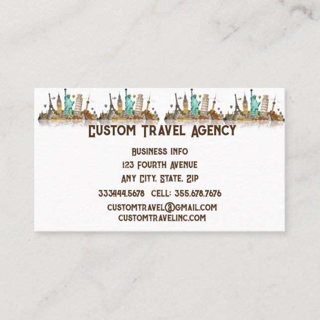 Custom Travel Agency Cruise Vacations Business Card (Front)