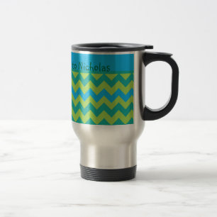 Custom Travel Mug, Blue Moons Chevron Pattern Mug
