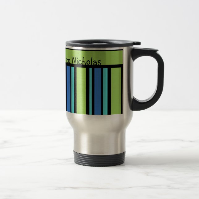 Custom Travel Mug, Blue Moons Deckchair Stripes Mug (Right)