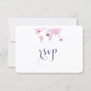 Custom Travel Wedding Watercolor World Map RSVP Card