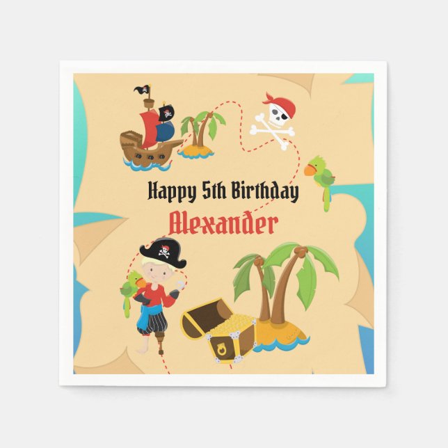 Custom Treasure Map Boy Pirate Birthday Party Napkin (Front)