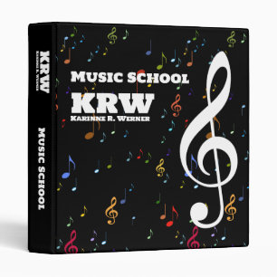 Custom Treble Clef Colour Musical Notes Black Binder