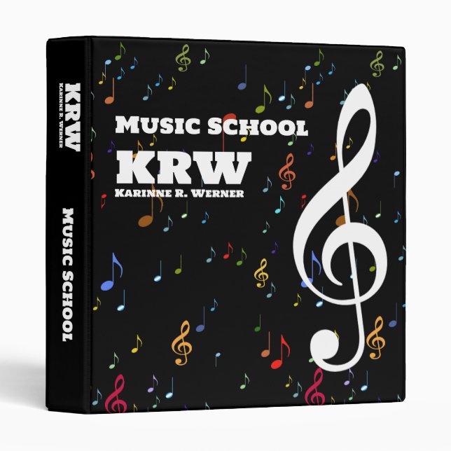 Custom Treble Clef Colour Musical Notes Black Binder (Front/Spine)