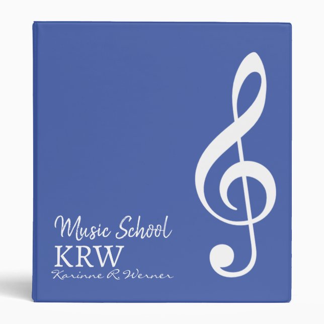 Custom Treble Clef Musical Note Medium Blue Binder (Front)