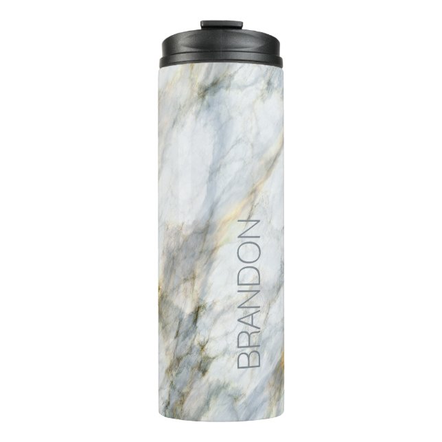 Custom Trendy Blue Grey Brown Marble Stone Texture Thermal Tumbler (Front)