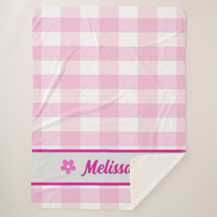 Custom Trendy Cute Pink White Chequered Pattern Sherpa Blanket