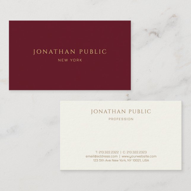 Custom Trendy Elegant Modern Maroon Red Luxury Business Card (Front/Back)