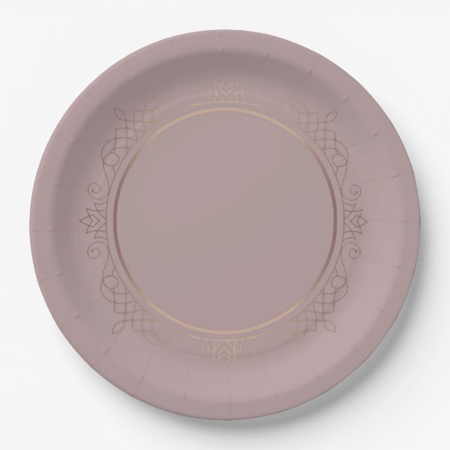 Custom Trendy Elegant Rose Gold Blank Template Paper Plate (Front)