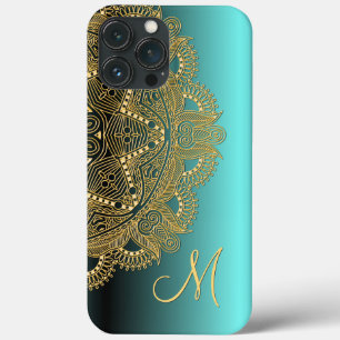 Custom Trendy Faux Shiny Gold Mandala Pattern iPhone 13 Pro Max Case