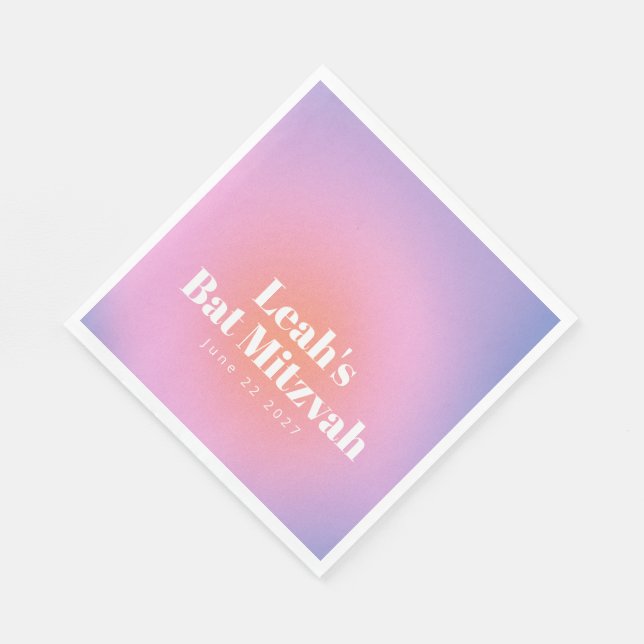 Custom Trendy Gradient Lavender Purple Bat Mitzvah Napkin (Corner)