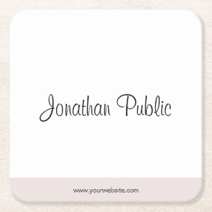 Custom Trendy Modern Elegant Handwritten Simple Square Paper Coaster