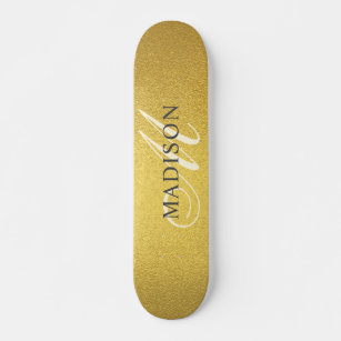 Custom Trendy Monogram Faux Gold Foil  Skateboard