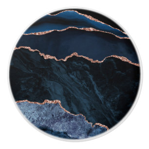 Custom Trendy Navy Blue Agate Rose Gold Glitter Ceramic Knob