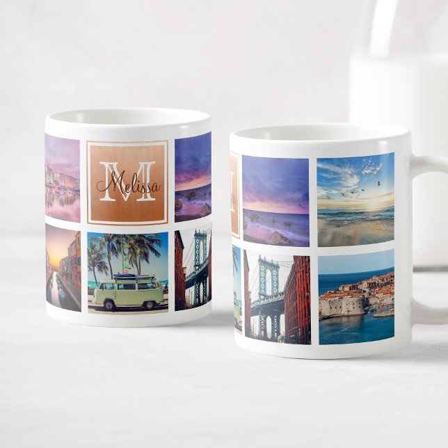 Custom Trendy Photo Collage Monogram Name Coffee Mug (Creator Uploaded)