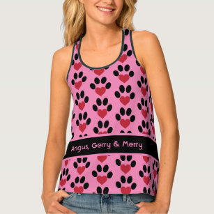 Custom Trendy Pink Dog Paws With Hearts Dog Mom Tank Top