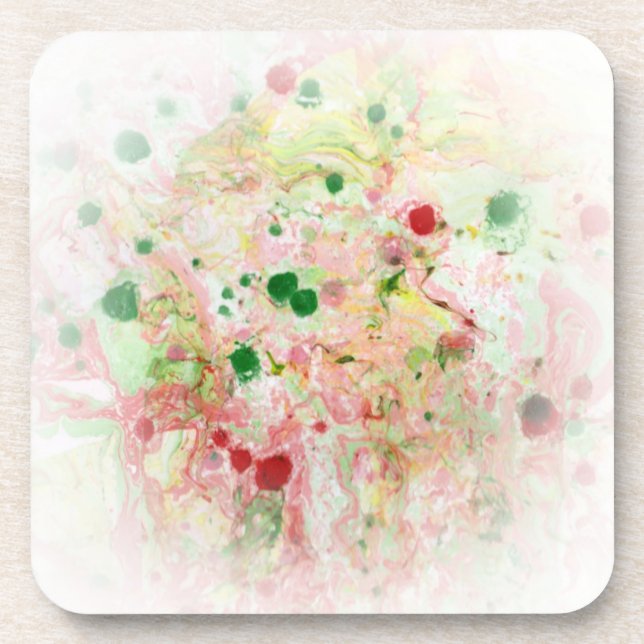 Custom Trendy Pink Red Yellow Green Abstract Coaster (Front)